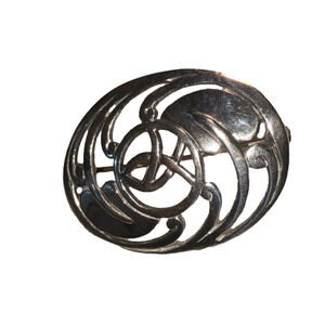 VTG Sterling Silver Charles Rennie Mackintosh Style Celtic Rose Brooch 1.7”